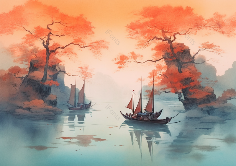 手绘中国风小清新水彩风格山水风景插画,插画/手绘图,插画/手绘图库,插画/手绘图下载,插画/手绘